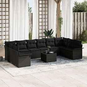 vidaXL 11 Delars Trädgårdsofa Set med Dynor Beige Poly Rattan