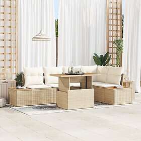 vidaXL 6 Delars Trädgårdsoffa Set med Kuddar Beige Poly Rattan