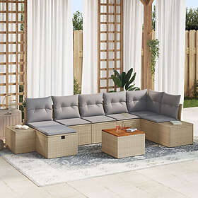 vidaXL 8-dels trädgårdsoffgrupp med kuddar Beige Poly Rattan