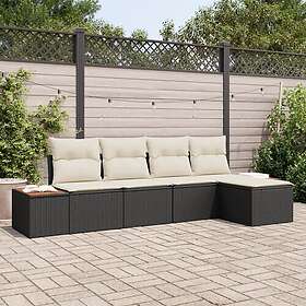 vidaXL 5-delat Trädgårdsofa-set med Kuddar Svart Poly Rattan Akacia
