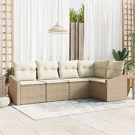 vidaXL Lounge Sett 5 deler med puter Beige Poly-rotting