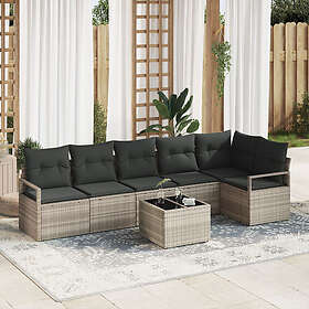 vidaXL Lounge Set 7 Pieces with Cushions Gray Poly Rattan