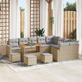 vidaXL Lounge Set 13 deler med puter Beige Poly Rattan Akasie