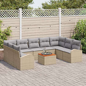vidaXL Lounge Sett 10 Deles med Pute Beige Polyrotting Akasie
