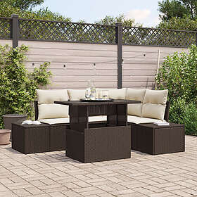 vidaXL Lounge Sett 5 Deles med Pute Brun Polyrotting