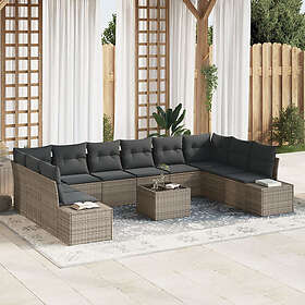 vidaXL Lounge Set 10 Pieces with Cushions Black Poly Rattan