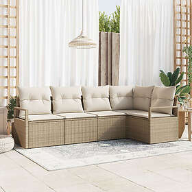 vidaXL Lounge Sett 5 deler med puter beige polyrotting