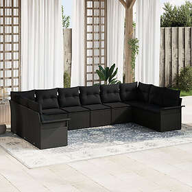 vidaXL Lounge Set 10 delar med kuddar svart polyrotting
