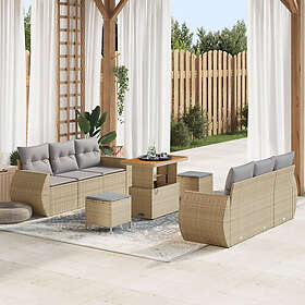 vidaXL Hagesofasett 9 Deler med Pute Beige Poly Rattan Akasie