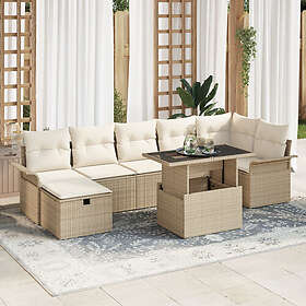 vidaXL Lounge Set 8 Pieces with Cushions Beige Poly Rattan