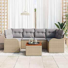 vidaXL Lounge Set 7 Pieces with Cushions Beige Poly Rattan Acacia