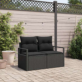 vidaXL Lounge Set 2-Seater with Cushions Black Poly Rattan
