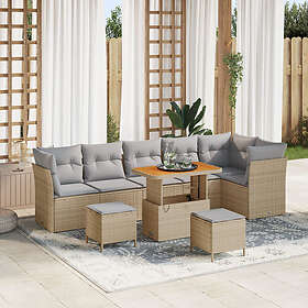 vidaXL Lounge Set 9 Pieces with Cushions Beige Poly Rattan Acacia