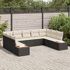 vidaXL 9-delars trädgårdsoffaset med kuddar i svart poly rattan och akacia