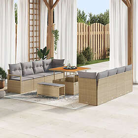vidaXL 11-delat Trädgårdsoffa-set med kuddar Beige Poly Rattan Akacia