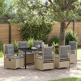 vidaXL 7-delat trädgårdsdineringsset Beige Poly Rattan