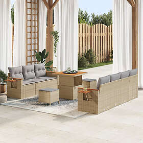 vidaXL Lounge Set with Cushions 10 Pieces Beige Poly Rattan Acacia