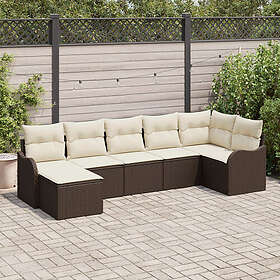 vidaXL Lounge Set 7 Pieces with Cushions Brown Poly Rattan