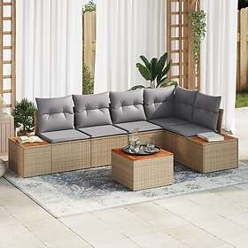 vidaXL Lounge Set 6 deler med puter beige polyrotting akasie