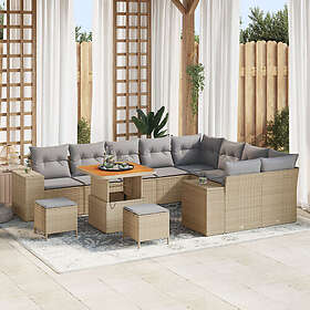 vidaXL Lounge Sett 12 Deler med Pute Beige Poly Rattan Akasie