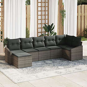 vidaXL Lounge Set 7 Pieces with Cushions Gray Poly Rattan