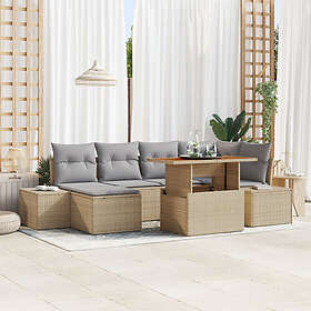 vidaXL Ensemble Lounge 7 Pièces avec Coussins Beige Polyrotin Acacia