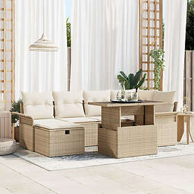 vidaXL Lounge Sett 7 deler med puter beige polyrotting