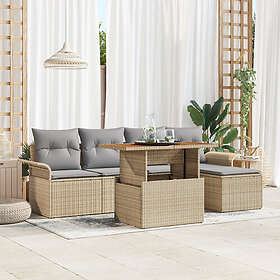 vidaXL Lounge Sett 6 Deles med Pute Beige Polyrotting