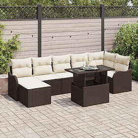 vidaXL Lounge Set 8 Pieces with Cushions Brown Poly Rattan