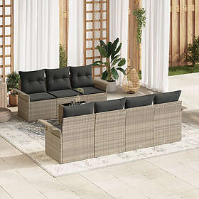 vidaXL 8 Delars Trädgårdssoffa Set med Kuddar Ljusgrå Poly Rattan