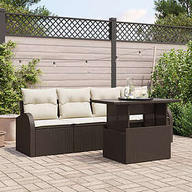 vidaXL Lounge Sett 5 Deler med Pute Brun Poly Rattan
