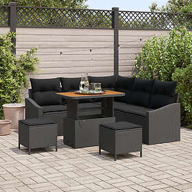 vidaXL 8-delat trädgårdsoffSet med kuddar Svart Poly Rattan Akacia