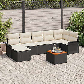 vidaXL Lounge Set 8 Pieces with Cushions Black Poly Rattan Acacia Wood