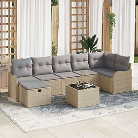 vidaXL Lounge Set with Cushions 8 Pieces Beige Poly rattan