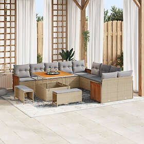 vidaXL Lounge Set with Cushions 13 Pieces Beige Poly Rattan Acacia