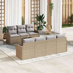 vidaXL Loungesett 8 deler med puter Beige Polyrotting