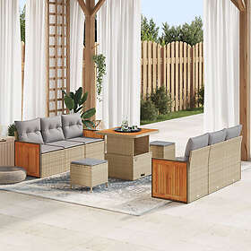 vidaXL Lounge Sett 9 Deler med Pute Beige Polyrotting Akasie