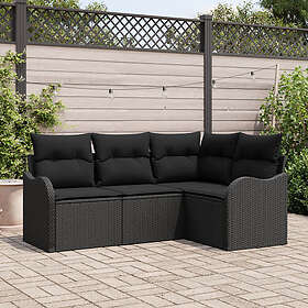 vidaXL 4-delad trädgårdsoffasett med kuddar svart poly rattan