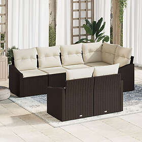 vidaXL Lounge Sett 7 Deles med Pute Brun Poly Rattan