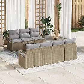 vidaXL Lounge Set 8 deler med puter beige polyrotting