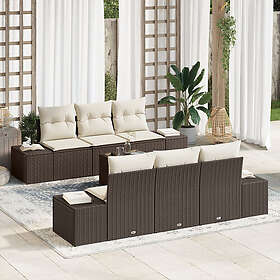 vidaXL Lounge Sett 7 Deler med Pute Brun Poly Rattan