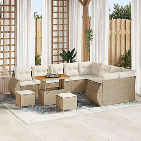 vidaXL Lounge Sett 12 Deles med Pute Beige Poly Rattan Akasie