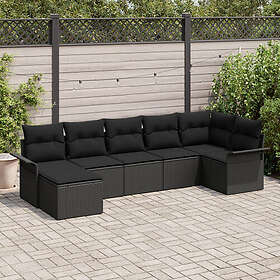 vidaXL Lounge Set 7 Pieces with Cushions Black Poly Rattan
