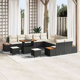 vidaXL Lounge Set 13 Deler med Pute Svart Poly Rattan Akasie