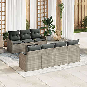 vidaXL 8-delad ljusgrå trädgårdsoffset med kuddar i polyrotting