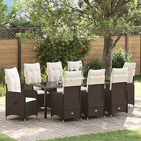 vidaXL 9 Delars Trädgårdsstolsset med Dynor Brun Poly Rattan
