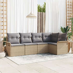 vidaXL Lounge Sett 5 Deles med Pute Beige Poly Rattan