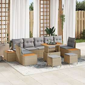 vidaXL Loungesett 10 Deler med puter Beige Polywood Akasie