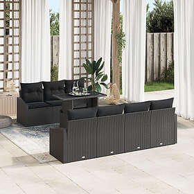 vidaXL Lounge Set 8 Pieces with Cushions Black Poly Rattan