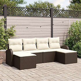 vidaXL Lounge Set 6 Pieces with Cushions Brown Poly Rattan